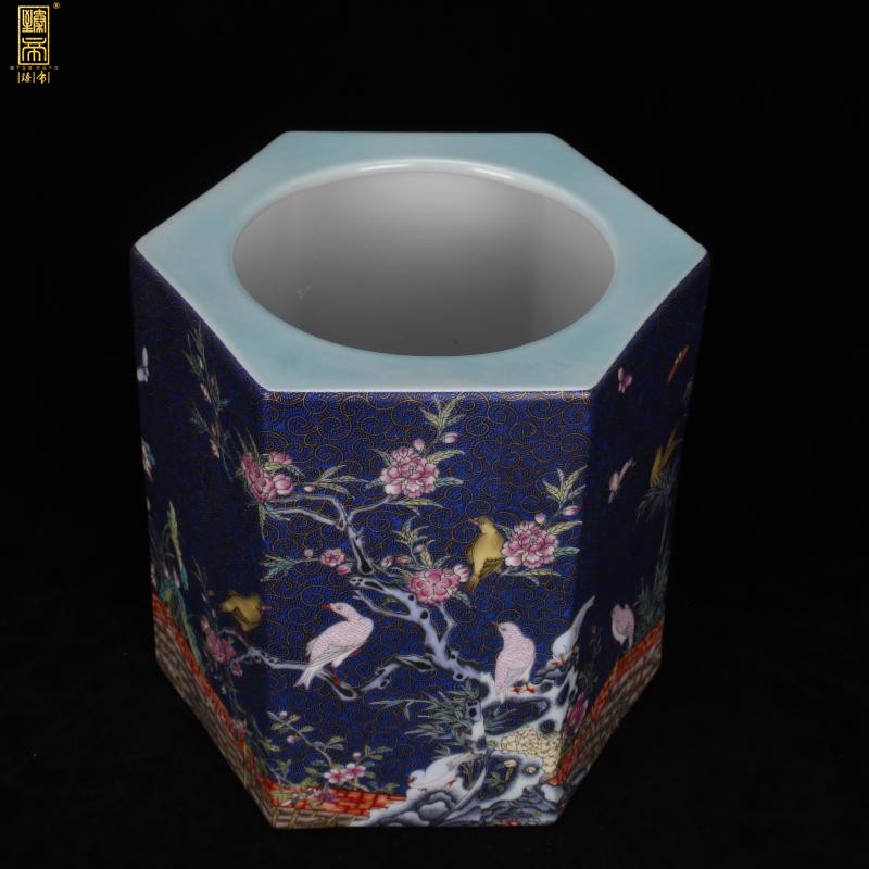 Jingdezhen imitation yongzheng six - party big brush pot antique porcelain enamel see colour pen sea Chinese four desk office furnishing articles