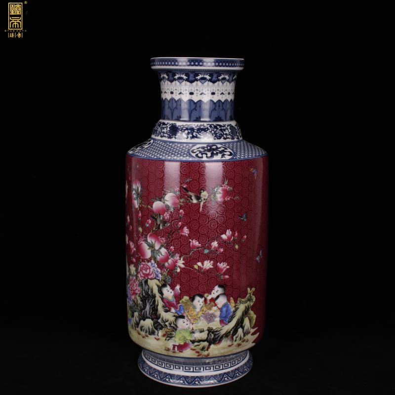 Jingdezhen imitation enamel qianlong years antique vase famille rose red flower on wooden stick Chinese antique porcelain bottle furnishing articles