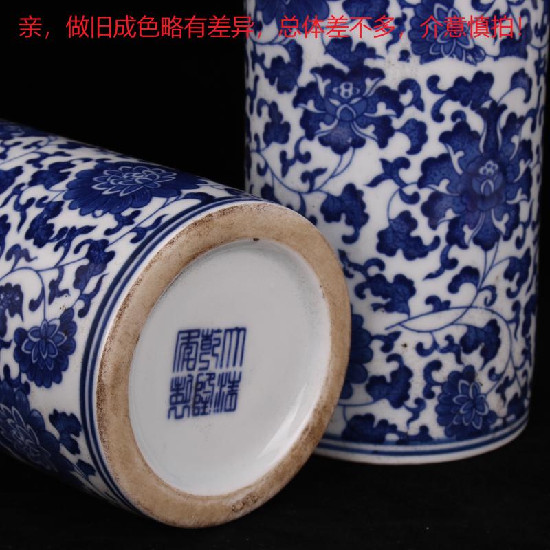 Archaize of jingdezhen porcelain qianlong blue tie up branch grain square brush pot four desk supplies table ano adornment furnishing articles
