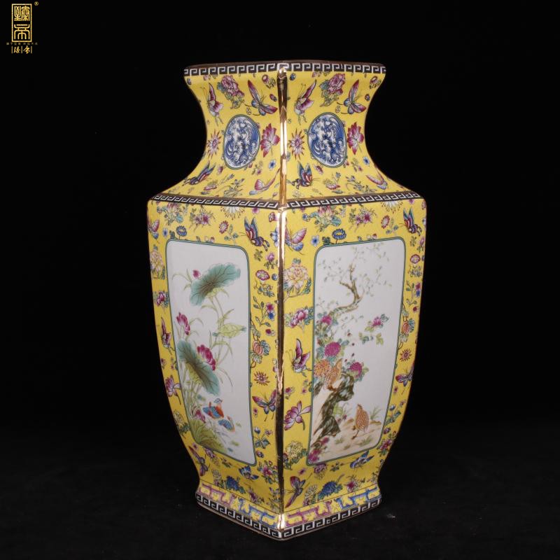 Jingdezhen imitation see colour painting of flowers and square enamel qianlong vase sitting room adornment of new Chinese style antique antique furnishing articles