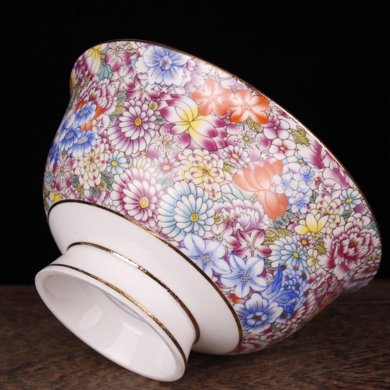 Colored enamel flowers bloom grain bowls Chinese style classical soft adornment art imitation qianlong bowls penjing collection