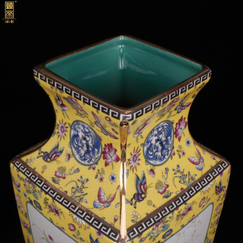 Jingdezhen imitation see colour painting of flowers and square enamel qianlong vase sitting room adornment of new Chinese style antique antique furnishing articles