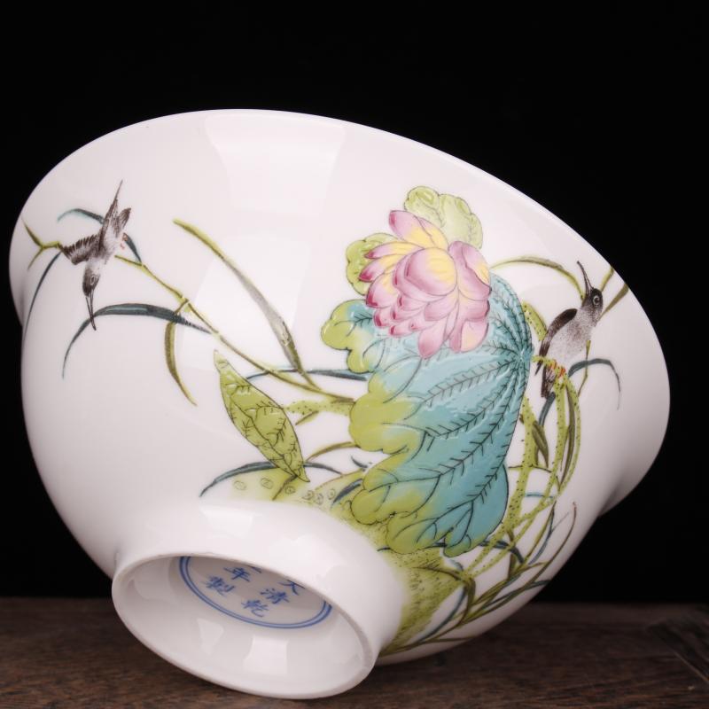 Jingdezhen famille rose bowl lotus flower poetry imitation qianlong porcelain Chinese style classical soft adornment art bowls furnishing articles