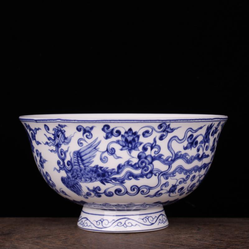 Jingdezhen blue and white longfeng imitation qianlong lotus flowers exquisite decorative bowls archaize handicrafts rich ancient frame furnishing articles