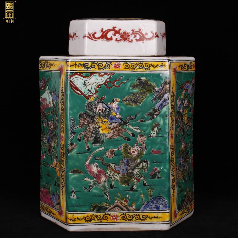 Jingdezhen imitation kangxi three British lyu3 bu4 six - party cover green enamel pot archaize play antique old favorites furnishing articles