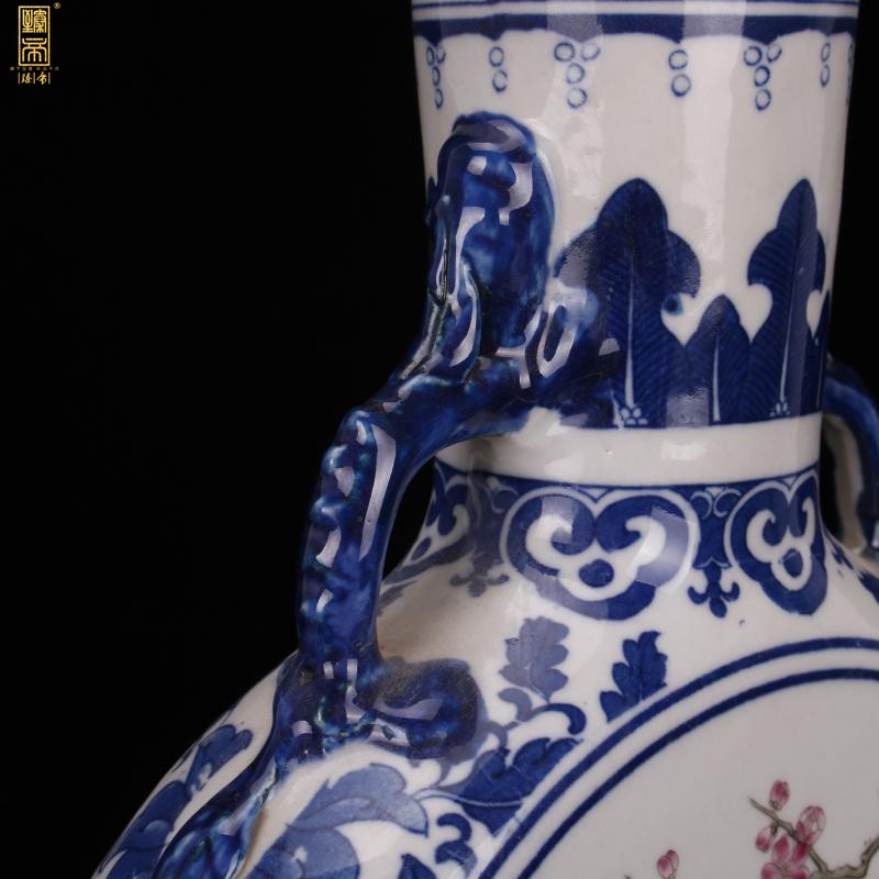 Jingdezhen imitation yongzheng bucket color of flowers and birds on flat bottles of Chinese style household table counter imitation antique decorative vase furnishing articles