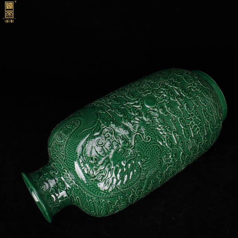 Jingdezhen green embossed YunLongWen idea gourd bottle imitation the qing qianlong years antique antique crafts boutique home outfit