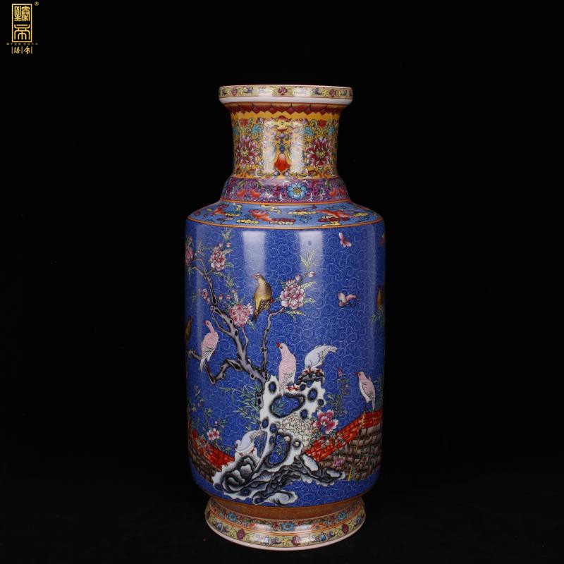 Jingdezhen imitation enamel qianlong years antique vase in pastel blue birds and flowers were bottles of Chinese antique porcelain furnishing articles