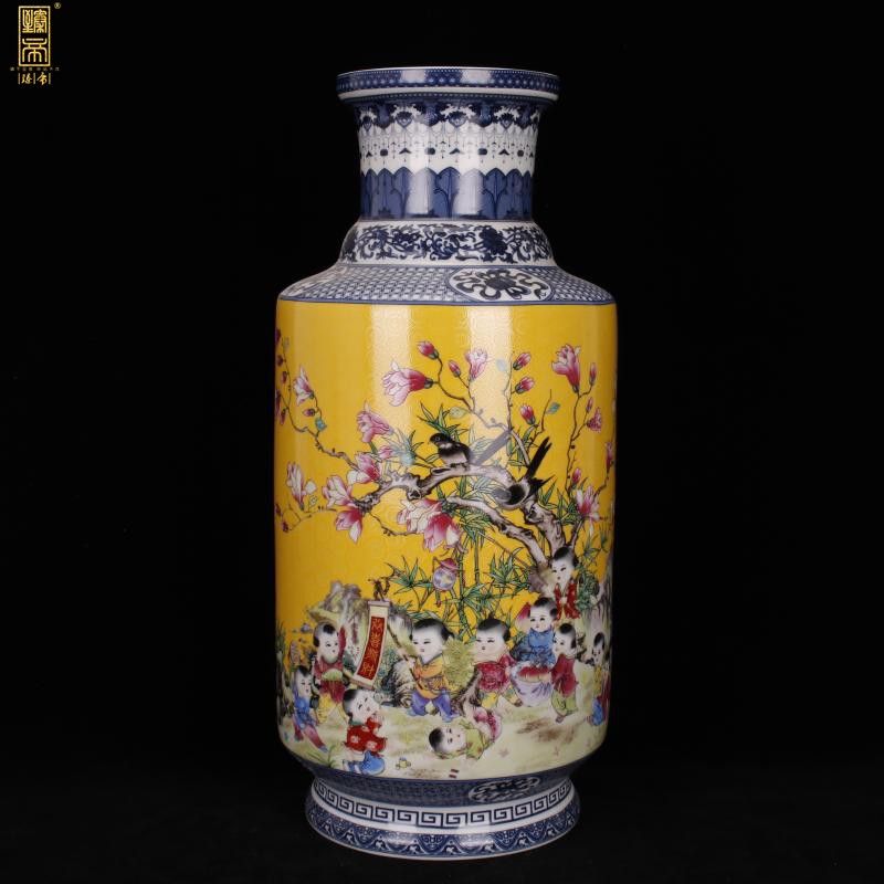 Jingdezhen imitation enamel qianlong years antique vase in pastel yellow flowers and birds were bottles of Chinese style household ground furnishing articles