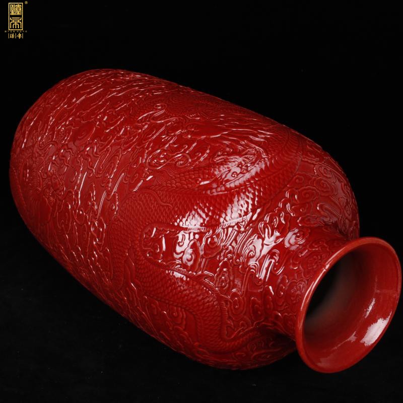 Jingdezhen agate red relief YunLongWen idea gourd bottle imitation the qing qianlong antique antique crafts boutique home outfit