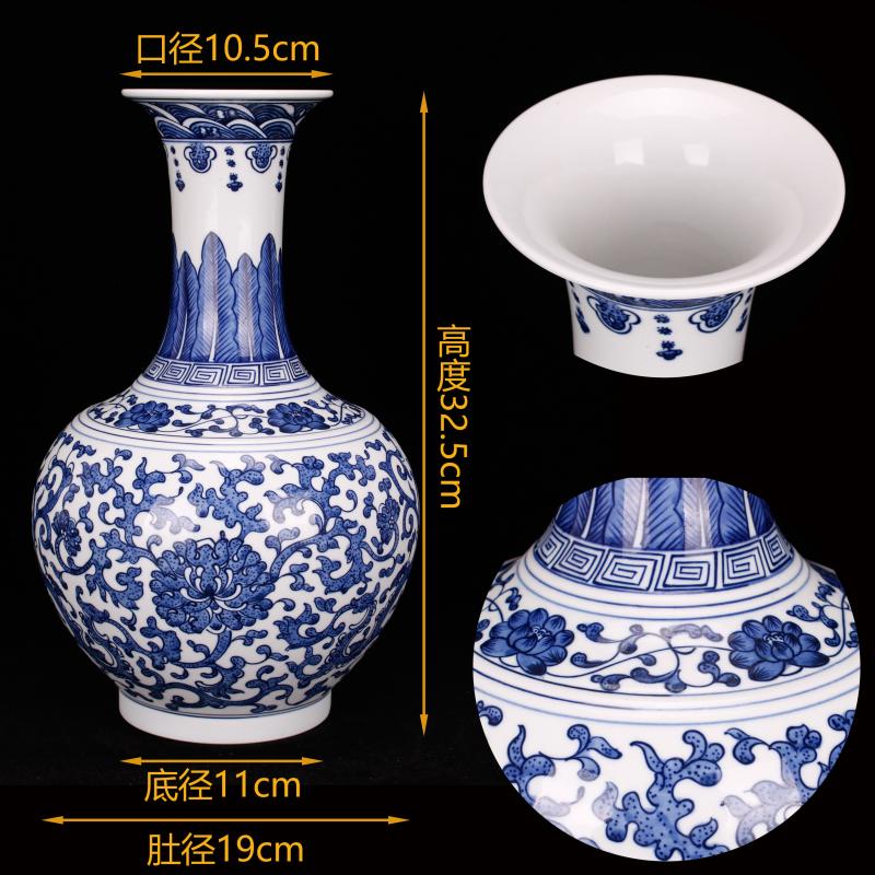 Jingdezhen blue and white youligong imitation the qing qianlong pure hand - made vases, new Chinese style living room furniture decorative vase furnishing articles