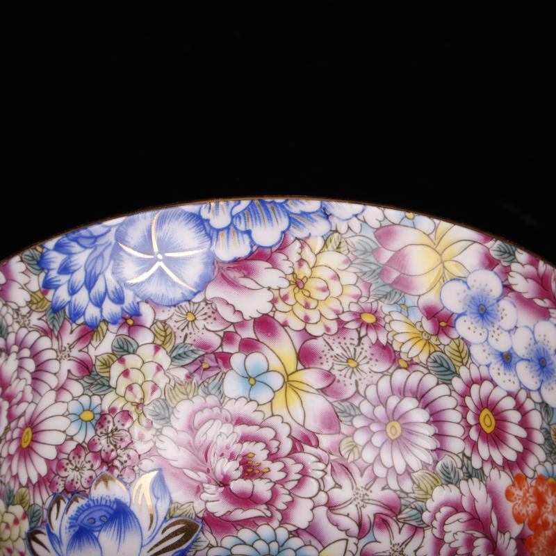 Colored enamel flowers bloom grain bowls Chinese style classical soft adornment art imitation qianlong bowls penjing collection
