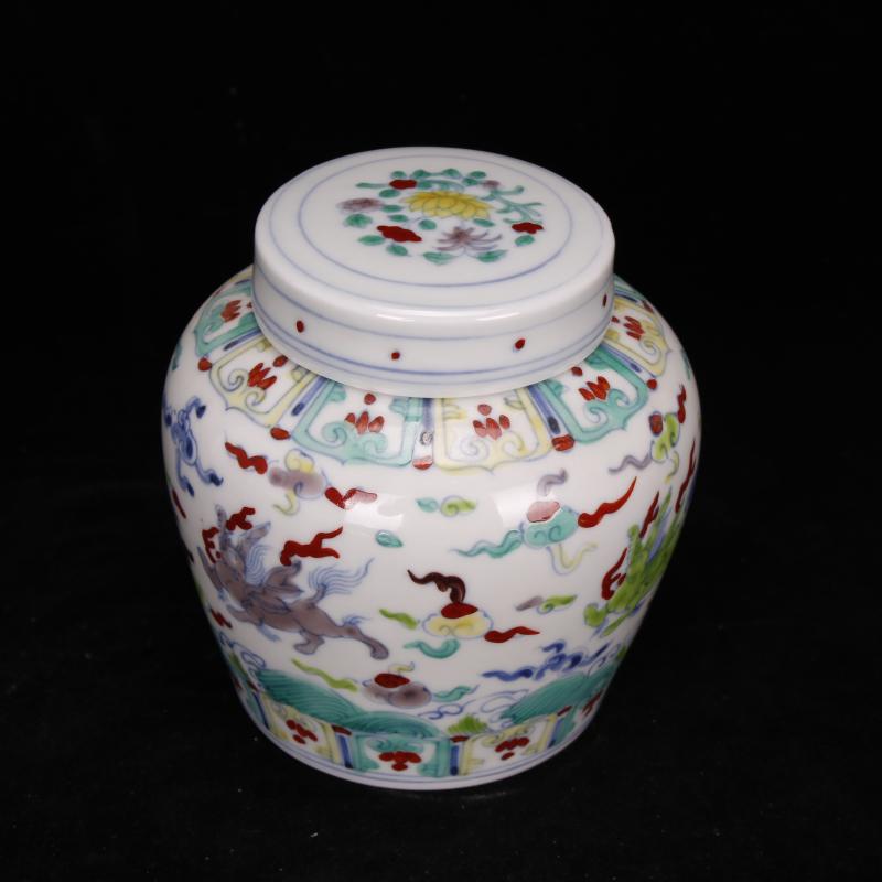 Jingdezhen hand - made color bucket kirin longfeng grain day word tea pot antique ceramic tea set, tea is tea storage storehouse