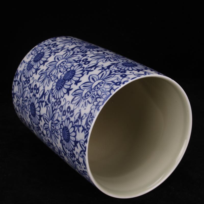 Jingdezhen bucket color peach blue tie up branch lines landscape brush pot Chinese style desk supplies four decorative furnishing articles