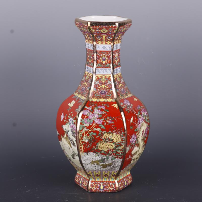 The Qing qianlong see colour enamel painting of flowers and the six - party antique craft porcelain vase household of Chinese style antique penjing collection