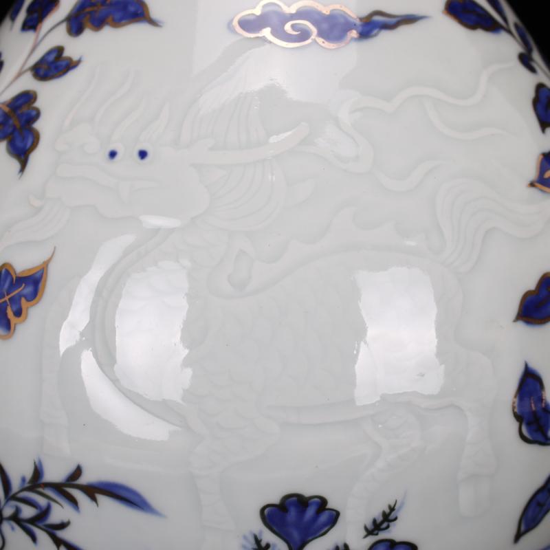 Jingdezhen imitation Ming xuande with hand - made paint shadow blue glaze carving vases, new Chinese style living room boutique soft furnishing articles