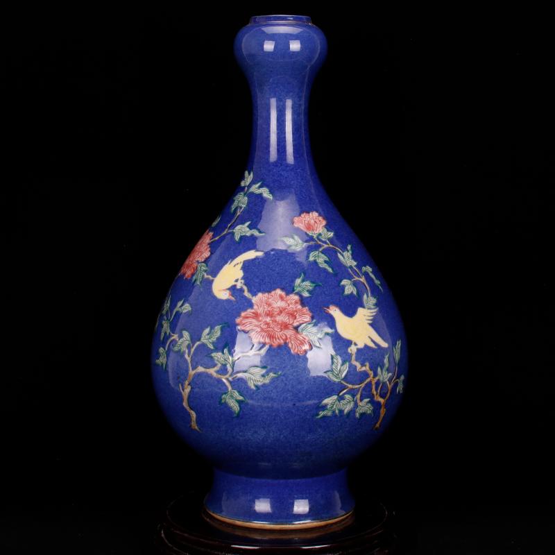 Jingdezhen imitation Ming xuande antique curios blue carved flowers and birds in grain garlic archaize porcelain Chinese style restoring ancient ways furnishing articles