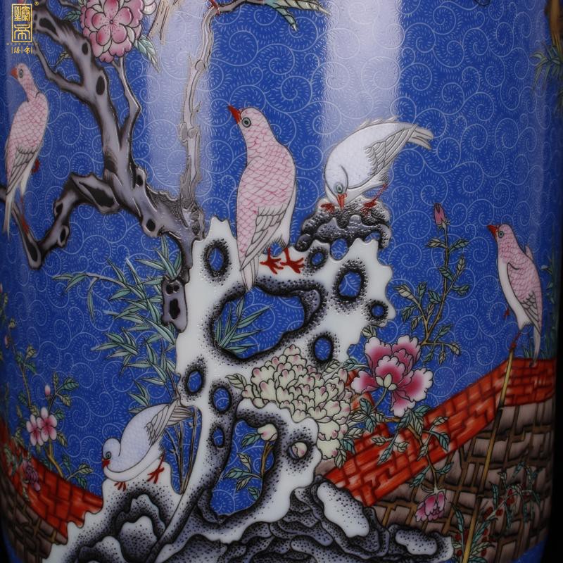 Jingdezhen imitation enamel qianlong years antique vase pastel blue birds and flowers were bottles of Chinese style household ground furnishing articles