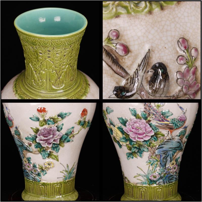 Jingdezhen imitation the qing qianlong antique vintage checking embossed vase of new Chinese style living room home decor collection furnishing articles