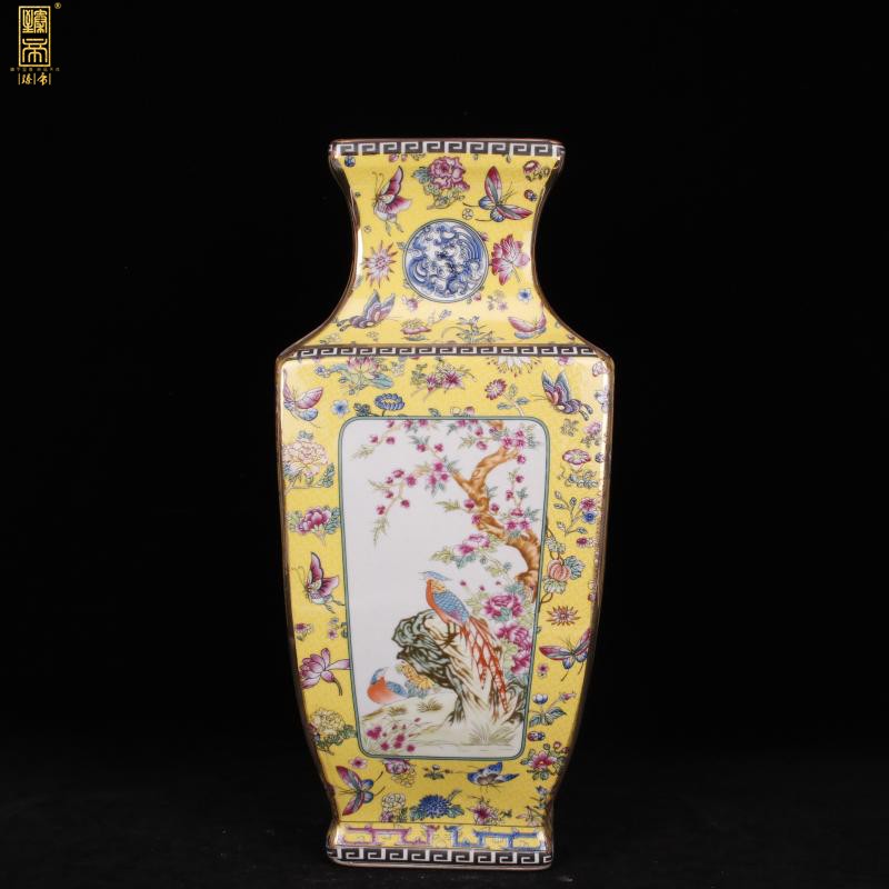 Jingdezhen imitation see colour painting of flowers and square enamel qianlong vase sitting room adornment of new Chinese style antique antique furnishing articles