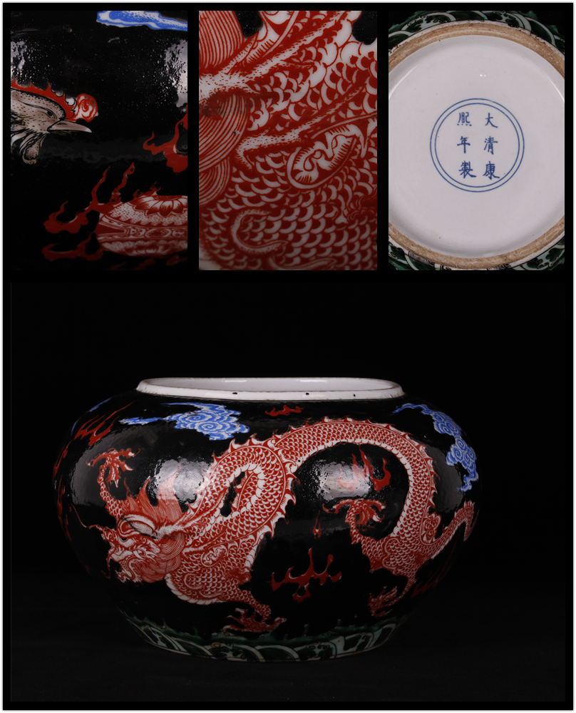 Jingdezhen imitation model of the reign of emperor kangxi pastel longfeng grain big washing dishes porcelain jar antique reproduction antique old folk items furnishing articles