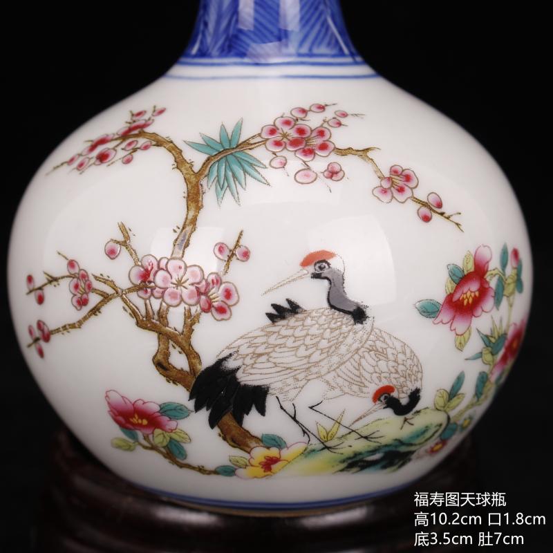 Jingdezhen bucket color painting of flowers and pine crane, mini celestial floret bottle, antique household archaize ceramic furnishing articles frame window