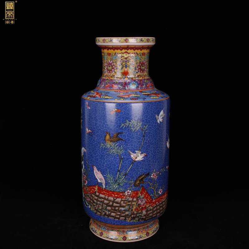 Jingdezhen imitation enamel qianlong years antique vase in pastel blue birds and flowers were bottles of Chinese antique porcelain furnishing articles