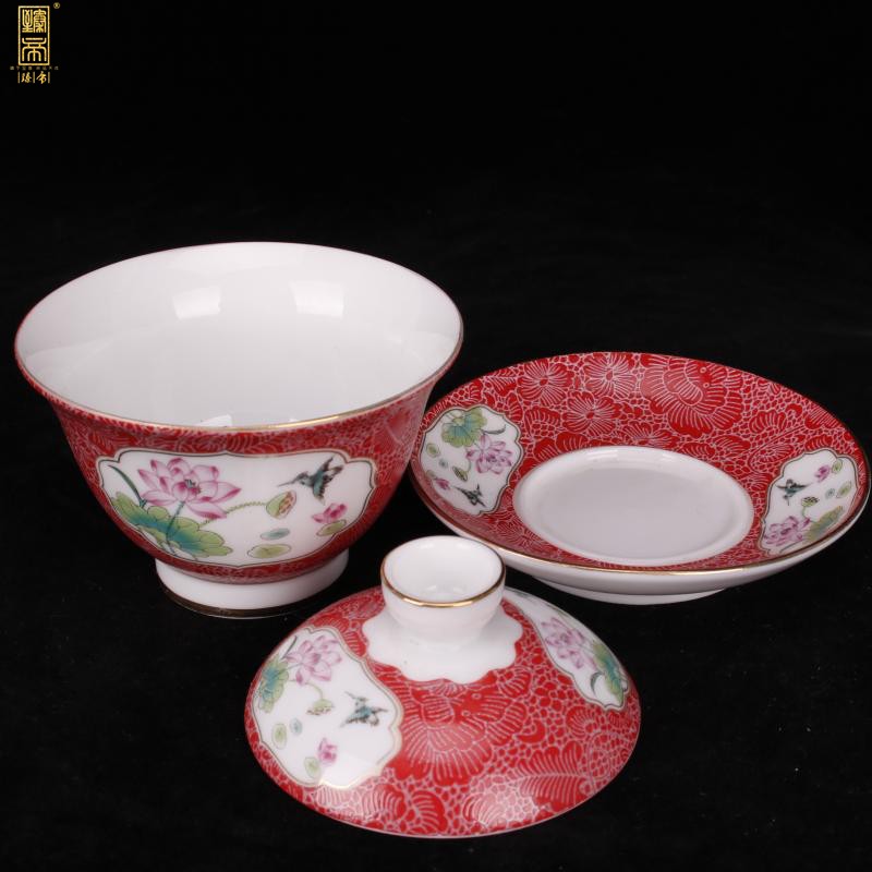 Jingdezhen imitation YongZhengNian only three fuels the wire inlay enamel lid cup tureen boutique tea cups antique furnishing articles