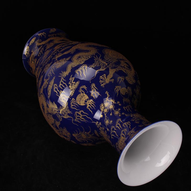 Jingdezhen imitation kangxi sharply blue glaze glaze offering YunLongWen vase sitting room of Chinese style household study collection furnishing articles