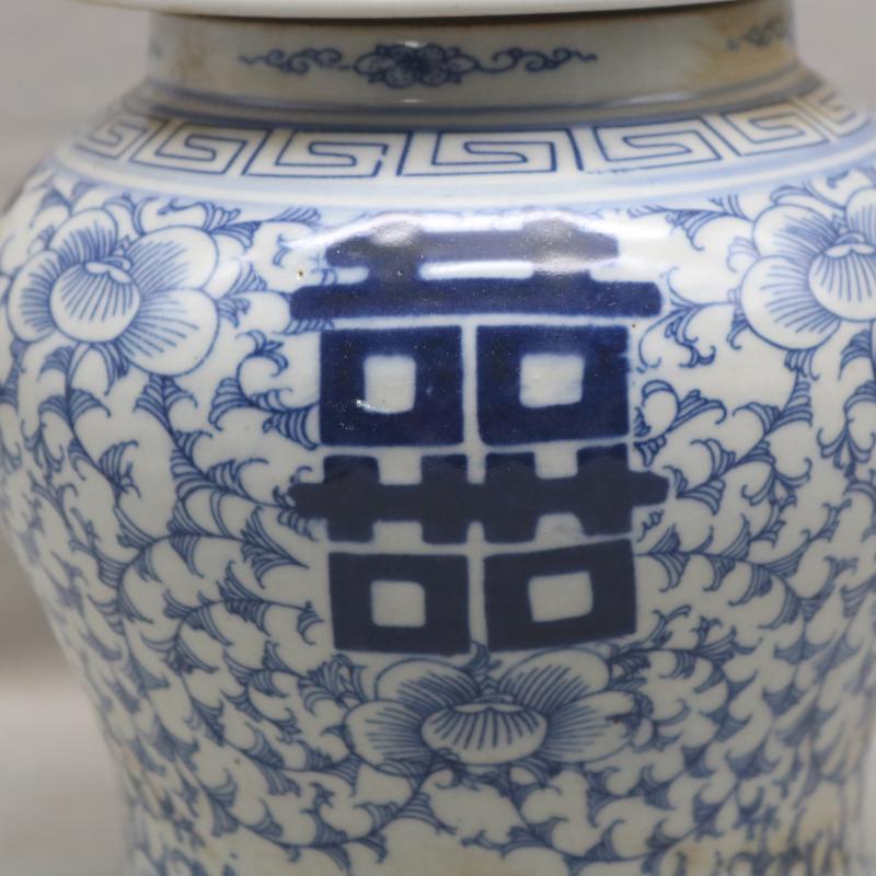 In the the qing dynasty, jingdezhen blue and white tie up branch general double happy character lines can of antique hand - made collectables - autograph garage antique collection furnishing articles