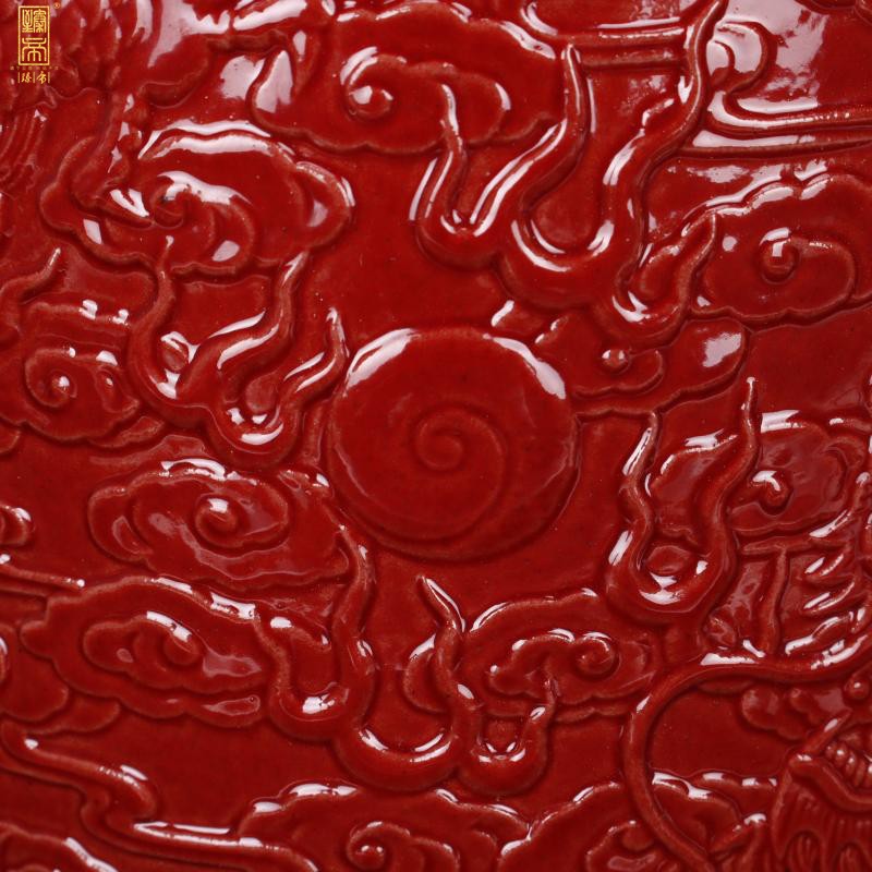 Jingdezhen agate red relief YunLongWen idea gourd bottle imitation the qing qianlong antique antique crafts boutique home outfit