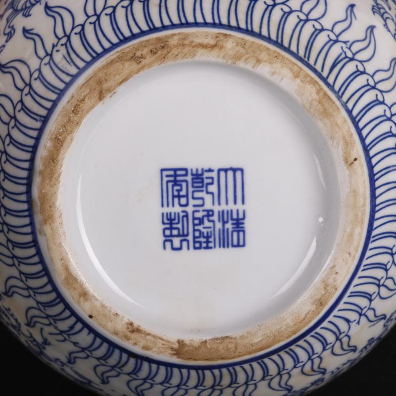 The Qing qianlong blue tie up branch happy character tree decal antique craft porcelain household of Chinese style furnishing articles old goods collection