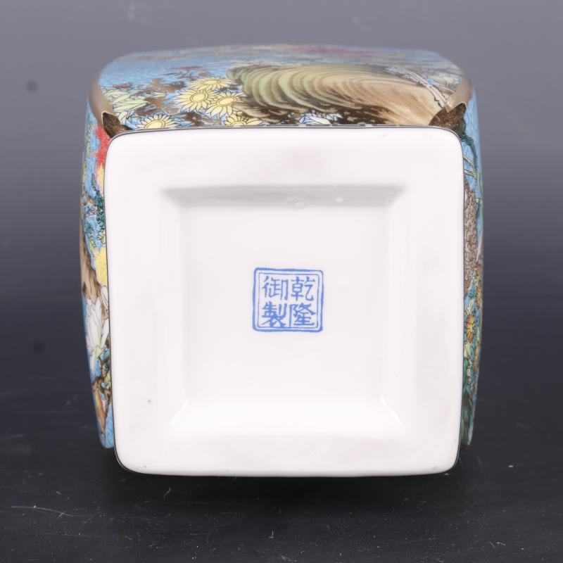 Package mail the qing qianlong see colour enamel painting of flowers and square vase antique porcelain household Chinese penjing collection process