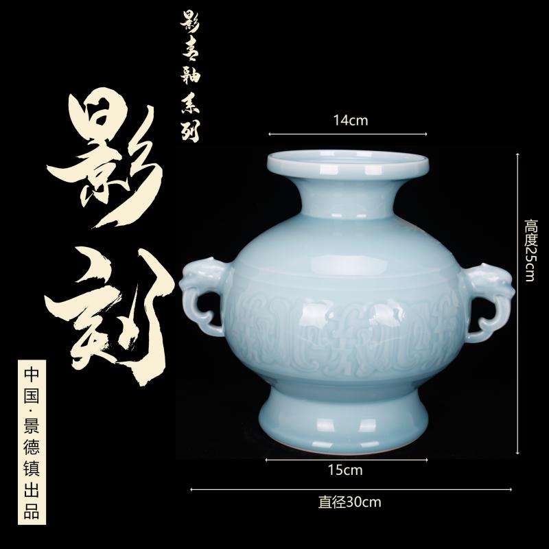 Jingdezhen imitation the qing qianlong antique antique azure glaze carving pen container sea Chinese style restoring ancient ways household adornment furnishing articles