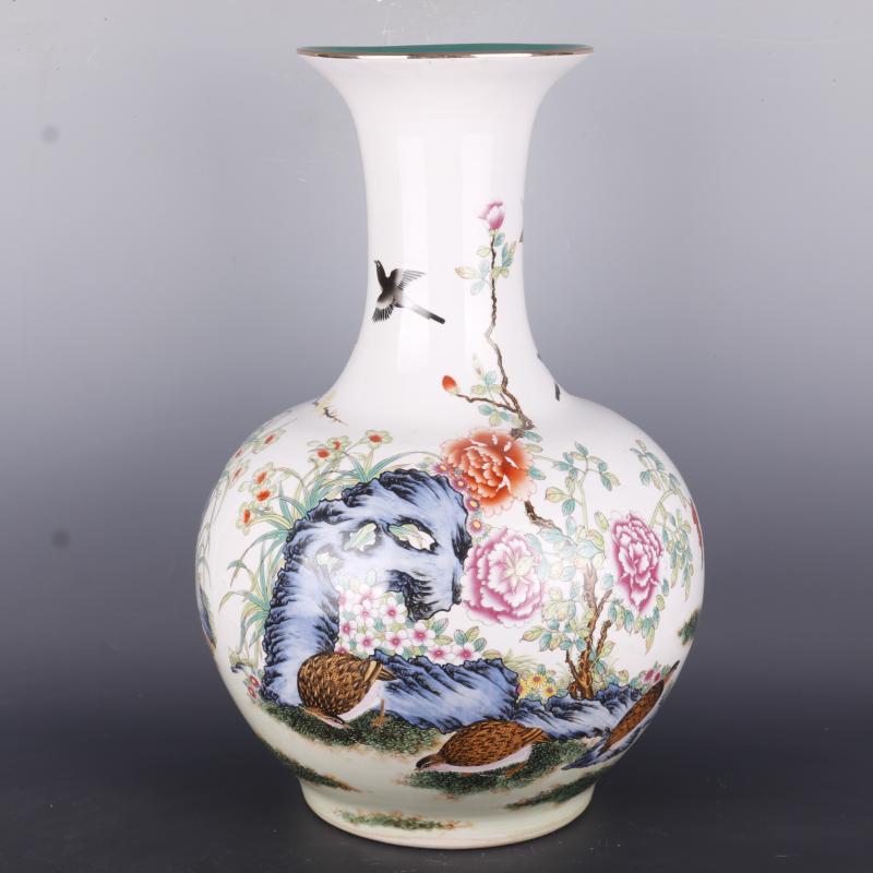 Antique Chinese porcelain floor home furnishing articles clear pastel prosperous flower grain vases, Antique curio collection