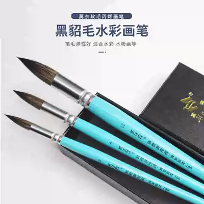 Monet watercolor painting pen Sable hair round head mop pen soft hair watercolor pen round head Hook pen color painting pen gouache acrylic paint brush short rod gift box set