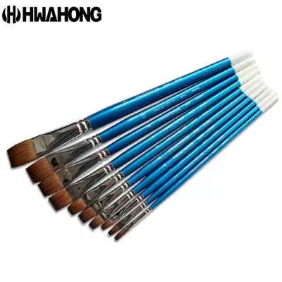 Huahong hwahong926 Flat head watercolor pen original horsehair professional gouache art brush set composition oil painting acrylic hand-painted blue long rod pen brush horsehair pen hair