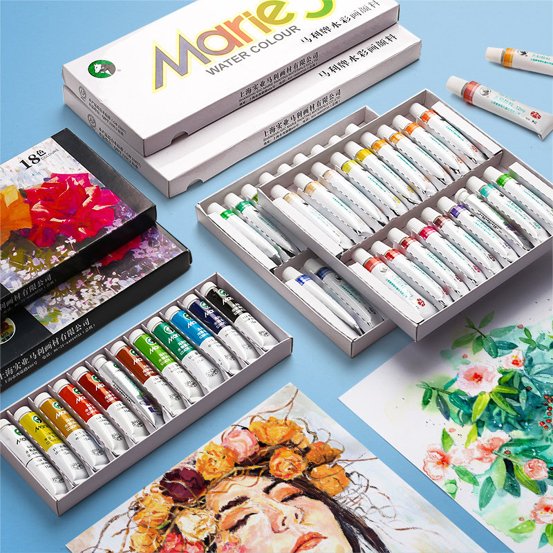 Marley brand watercolor gouache paint set set beginner tool non-toxic washable 12 colors 18 color 24 color 36 color tubular children's drawing pigment 12ml kindergarten painting paint