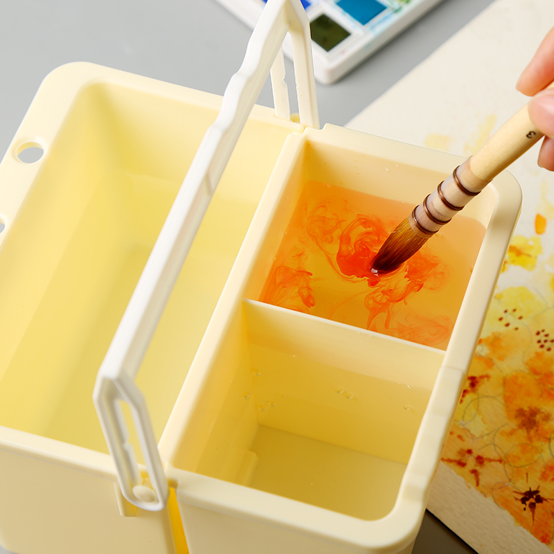 Multifunctional shabu-shabu bucket water bucket art wash pen bucket multi-function watercolor bucket portable gouache painting special double grid brush holder painting Chinese painting folding bucket small wash pen box art