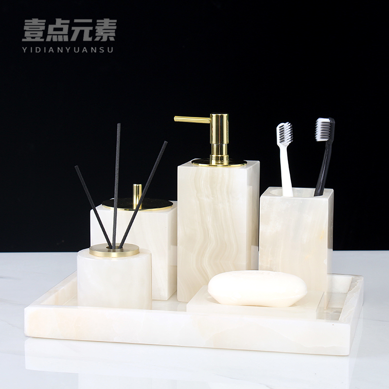 Upscale Large Polyjade Jade Wash Suit Bathroom Five Pieces Sets Makeup room Supplies Wash Cup-like version room Bathroom Pendulum