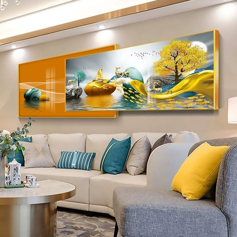 Light luxury living room decoration painting modern simple style crystal porcelain painting sofa background wall painting high-end bedside superimposed hanging painting