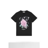 Европейская прямая рассылка Ganni, женская черная роза с принтом, повседневная футболка с круглым вырезом и короткими рукавами