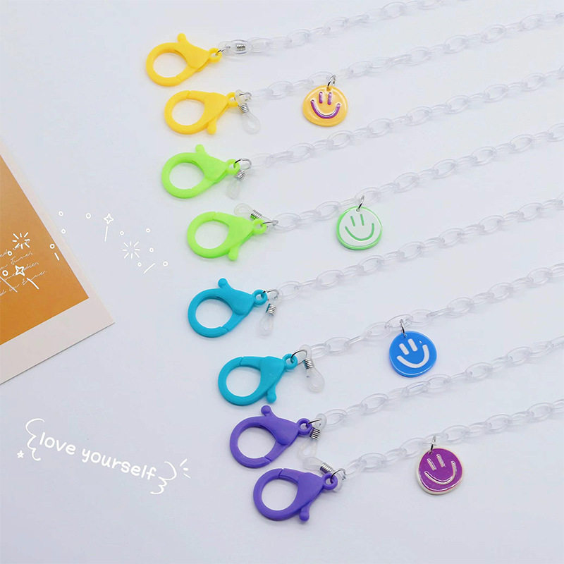 New Cartoon Smiley Face Mask Rope Acrylic Color Glasses Chain Headphone Chain Children Universal Mask Chain