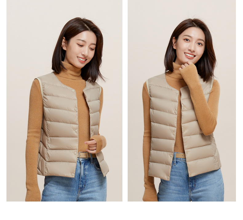 高梵 女士 90白鸭绒 时尚轻薄羽绒马甲 图12