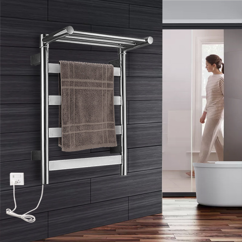 Bathroom heated towel rack drying rack heating bath towel rack Home small back basket shelf carbon fiber stainless steel