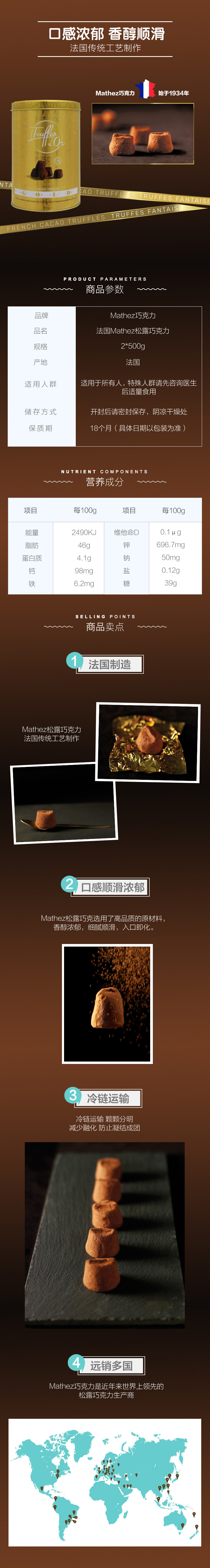 法国进口 Mathez 纯可可脂 松露巧克力 500g*2罐 图1