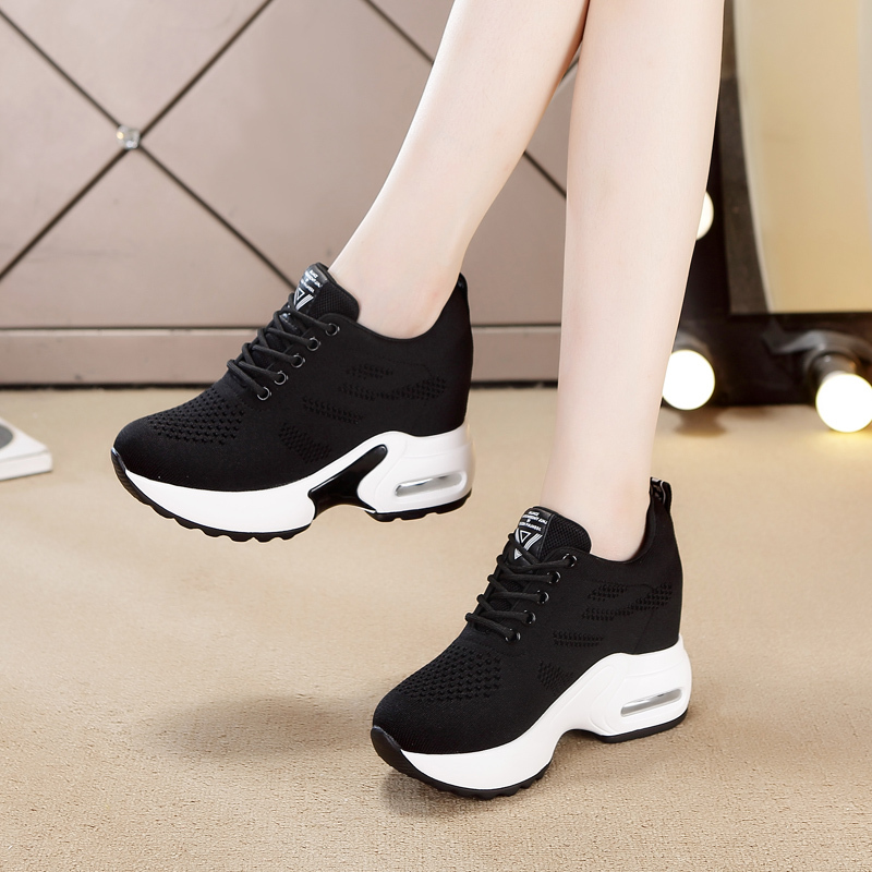10cm Height-Increasing Women's Shoes 2026 New Spring Single Shoes with Thick Soles, Black Travel Sports Casual Shoes