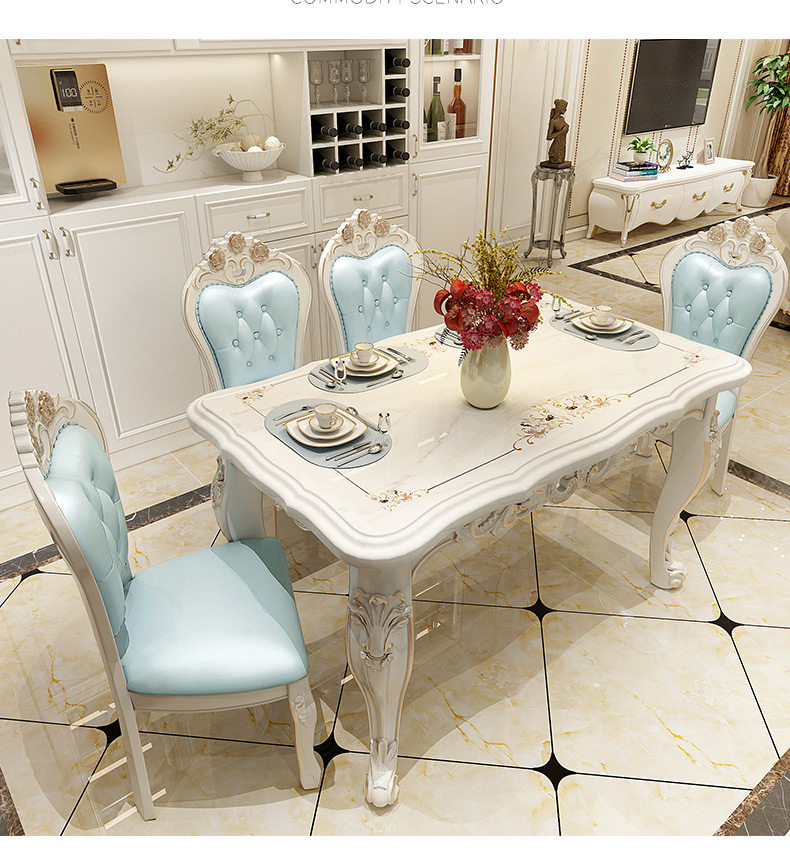 Мраморный стол 欧式餐桌椅组合现代简约家用小户型长方形实木大理石台面简欧餐桌