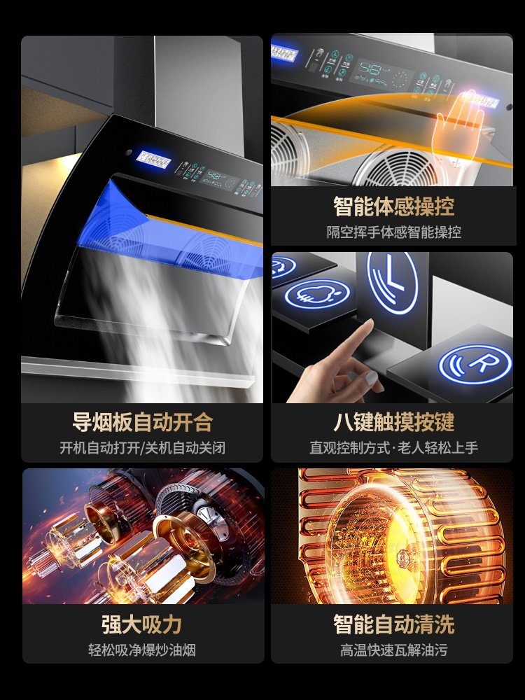 Royalstar Range Hood for Home Kitchen, Large Suction Power, Dual Motor, Side Suction, Small Self-Cleaning Wall-Mounted Range Hood