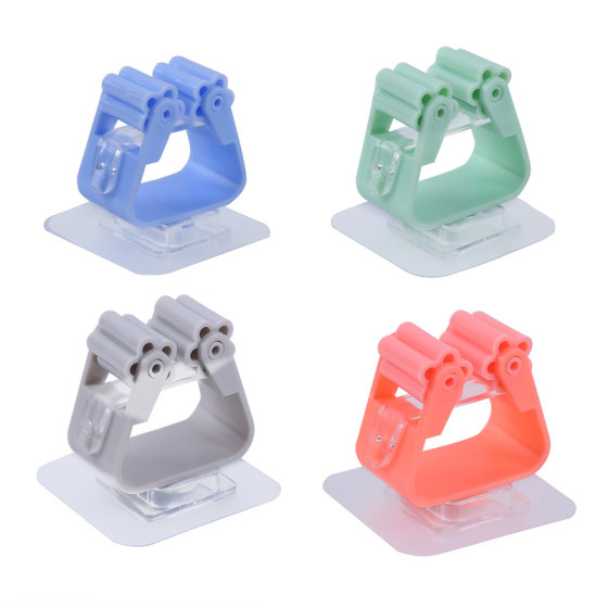 粘胶免打孔挂拖把夹卫生间滚轮居家挂钩浴室粘钩扫免钉卡座拖套装